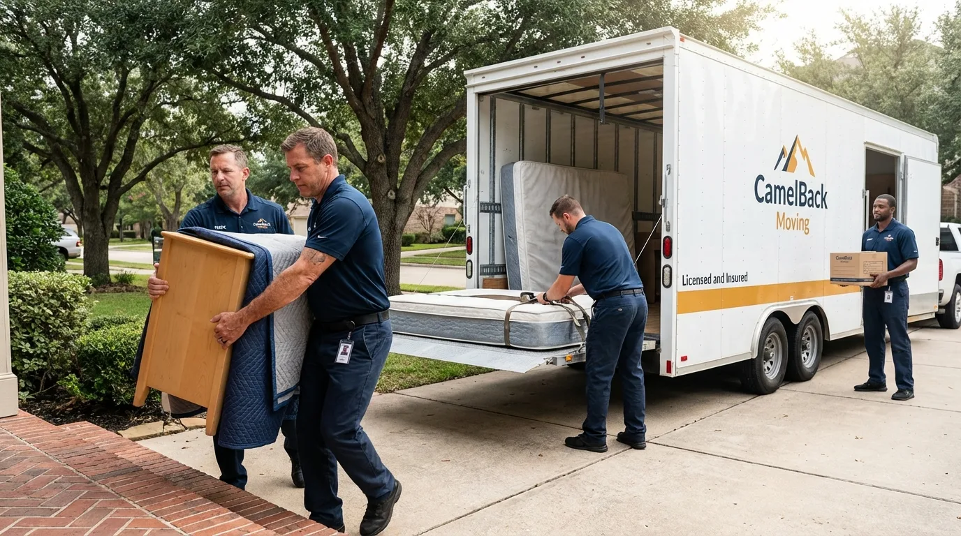Crew loading residential truck for cross-state move from California, MO